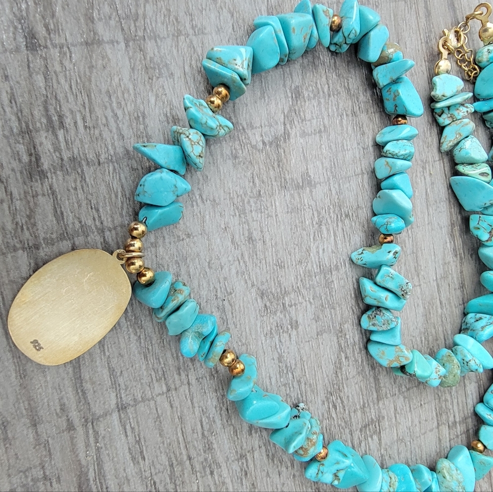 New Turquoise Stone Necklace boho sterling silver handmade unique - Picture 5 of 6